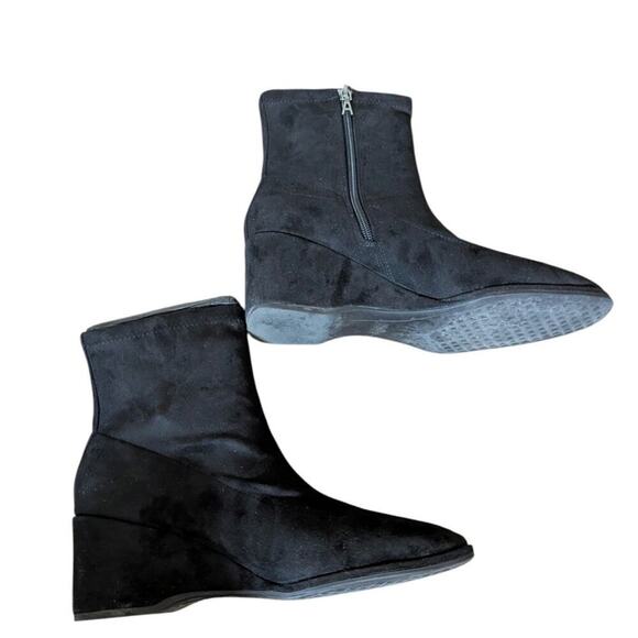 Aerosoles Faux Suede Wedge Ankle Boots Anouk Black Size 9 - Picture 3 of 8
